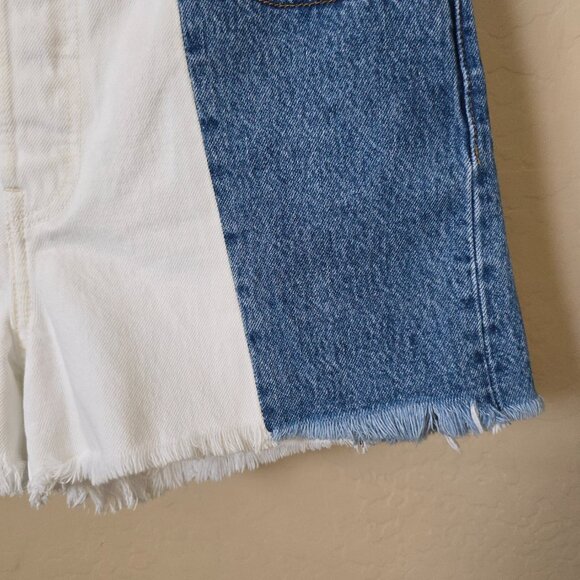 Levi's Premium Two Tone White and Blue Wedgie High Rise Denim Jean Shorts - Picture 6 of 14